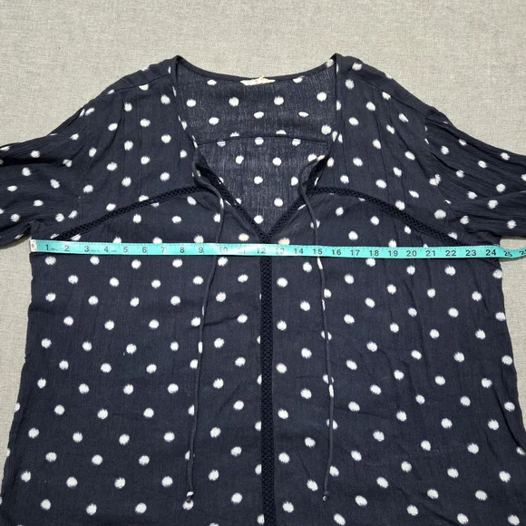 CASLON Blue Boho Blouse White Polka Dots Long Sleeves Size XL - Picture 8 of 12